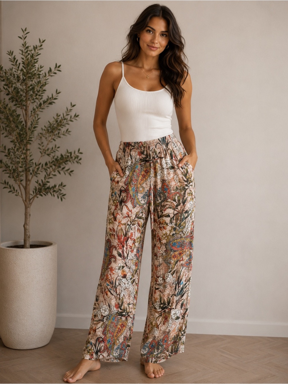 Spense Vintage-Inspired Floral Paisley Boho Flowy Pants Size Medium